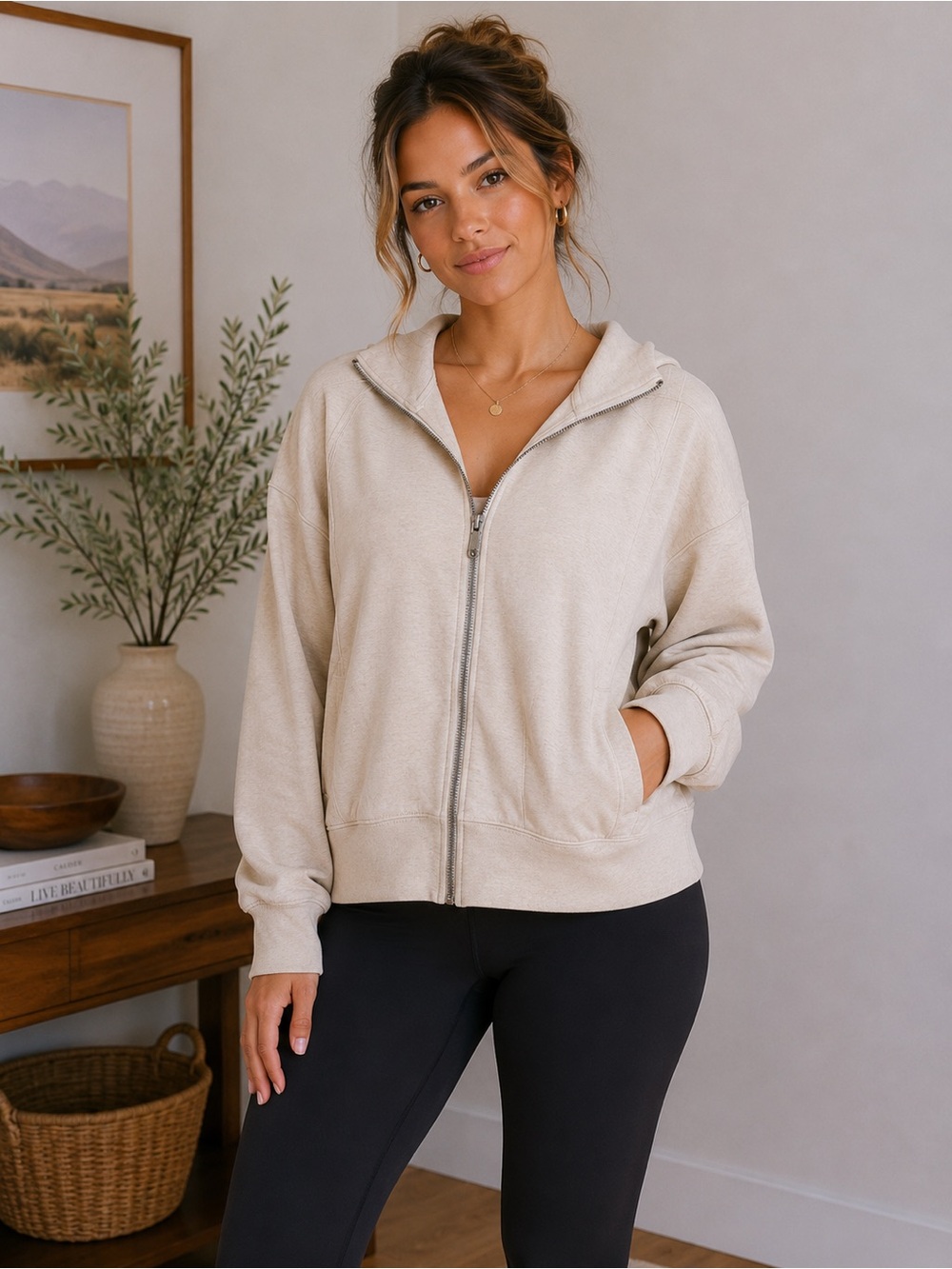 Everyday Zip Hoodie Jacket - Cream